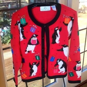 Vintage Design Options by Philip & Jane Gordan Christmas Penguin Sz.‎ S Cardigan